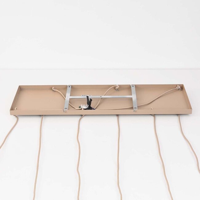 Moderne beige Hängelampe Odalyn mit 6 Gläsern aus geripptem milchweißem Glas