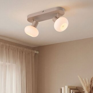 Beige Deckenleuchte Odelle mit 2 verstellbaren Gläsern aus geripptem Glas