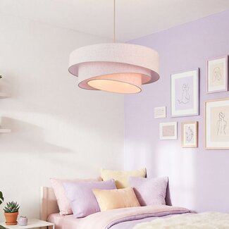 Design Hängelampe Nerai beige mit drei geschichteten Leinen-Lampenschirmen