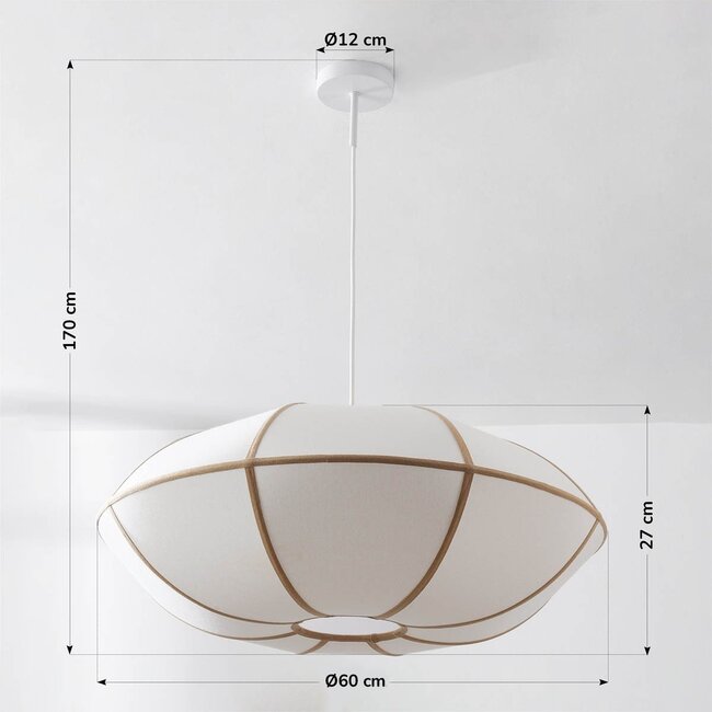 Moderne Hängelampe Ovala mit beigem Leinenschirm und braunen Akzenten Ø60 cm