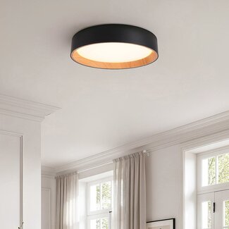 LED-Deckenleuchte Larios, 3-stufig dimmbar Ø39 cm - Schwarz mit Holzakzent