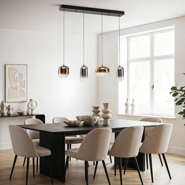 4-flammige Pendelleuchte Kohi - Gold-, Rauch- und Kupferglas, 3-stufig dimmbar