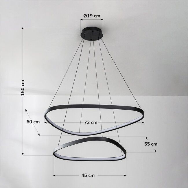 3-stufige dimmbare Design-Hängelampe Nivara mit doppelten LED-Ringen in Schwarz