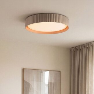 Deckenlampe Palomo in Taupe mit geriffeltem Rand und 3-stufig dimmbaren LEDs