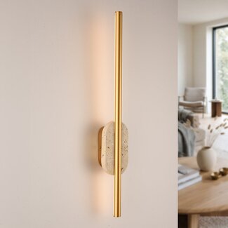 Wandleuchte Lima mit integrierter LED und Travertin (Naturstein) - Gold
