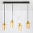 Industrielle mattschwarze und sandgoldene Pendelleuchte mit amber Glas 4-flammig - Tuscon