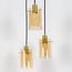 Moderne mattschwarze und sandgoldene Pendelleuchte mit amber Glas, 3-flammig - Arlington