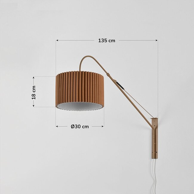 Wandlampe Catharina, verstellbarer Arm mit plissiertem Schirm in Taupe