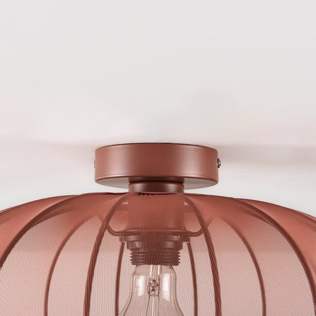Deckenleuchte Linen mit rundem terra-rosa Stoffschirm