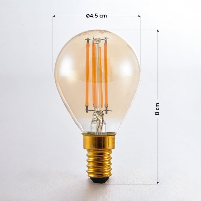 E14 3-stufig dimmbare LED-Filament-Lampe Ø45 mm mit Amberglas 4,5W 2200K