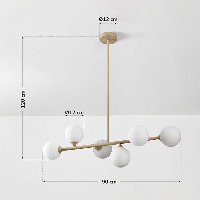 Design-Hängelampe Aster – beige mit milchweißem Glas, 6-flammig