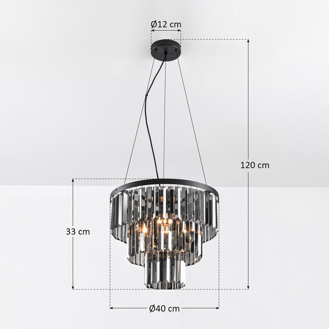 Luxuriöse schwarze Pendelleuchte - Kristal