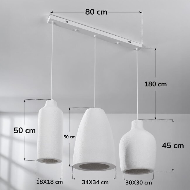 Moderne Wabi Sabi Pendelleuchte mit Steineffekt weiß, 3-Licht - Iki