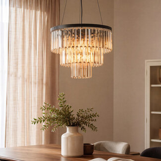 3-flammige Hängelampe mit amber Glas Kristallen - Kristal
