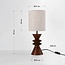 Tischlampe Fabiola mit Leinenschirm und Walnussoptik