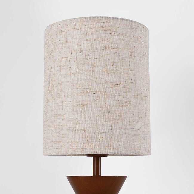 Tischlampe Fabiola mit Leinenschirm und Walnussoptik
