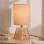 Tischlampe Irsa mit Leinenschirm und Amberglas