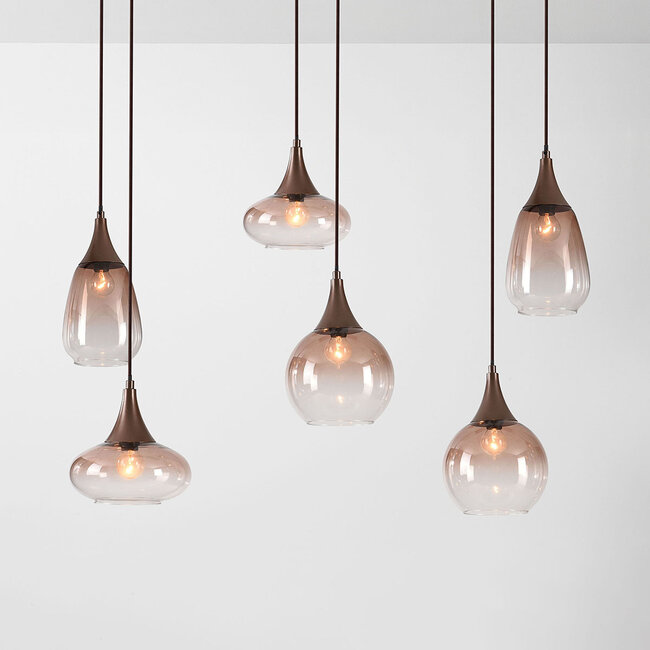 6-flammige Hängelampe Loic mit Ombre-Glas - braun