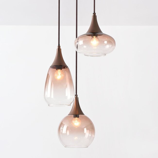 3-flammige Hängelampe Loua mit Ombre-Glas - braun