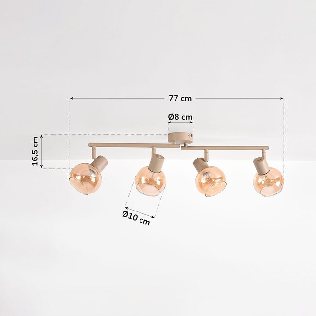 4-flammige verstellbare Deckenleuchte Dari mit amber Glas - beige