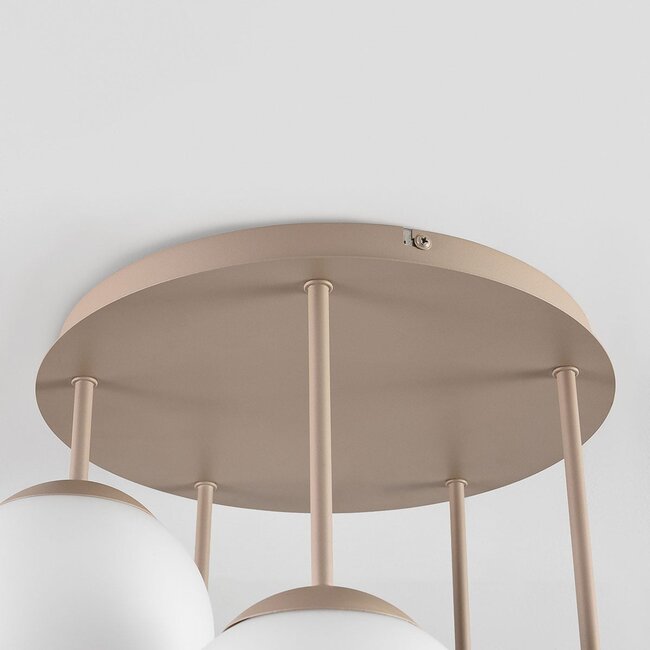 Deckenleuchte Carat aus Travertin (Naturstein) mit milchweißem Glas, 5-flammig - beige