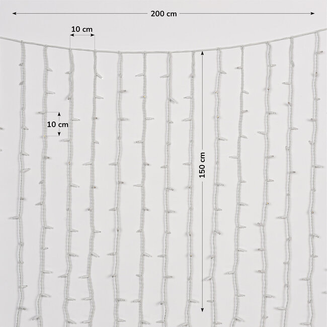 Lichtvorhang erweiterbar weiß | ab 2 Meter | 300 LEDs | 2200K extra warmweiß | Gummi