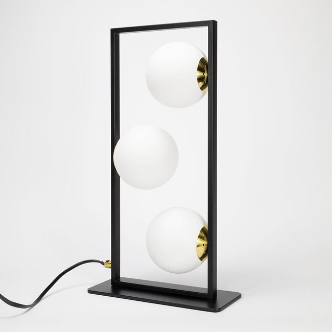 3-flammige Tischlampe Tris - Schwarz und Gold mit Milchglas