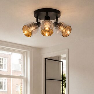 Mattschwarzer Deckenstrahler mit rauchgrauem Glas 3 Spots - Jersey