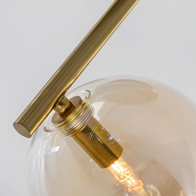 3-Licht-Deckenleuchte Elora Messing mit cognacfarbenem Glas