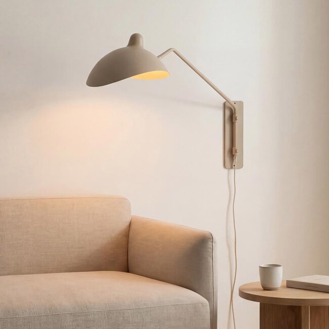 Wandleuchte Virello in Sandbeige mit verstellbarem Arm und Schirm