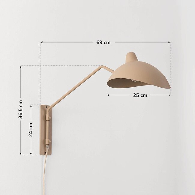 Wandleuchte Virello in Sandbeige mit verstellbarem Arm und Schirm
