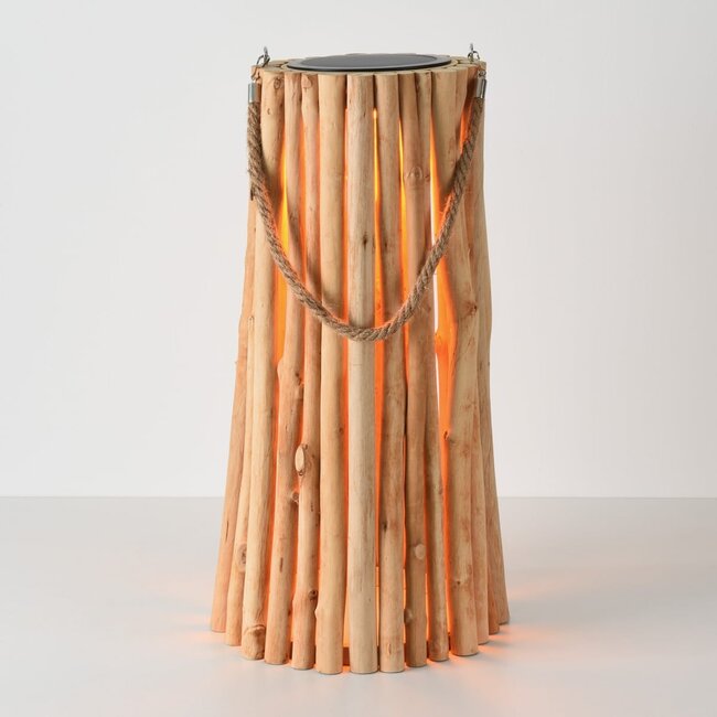 Solar-Tischleuchte Carola aus Holz mit Griff - dimmbar