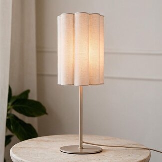 Tischleuchte Mirjam mit plissiertem Leinenschirm - Beige