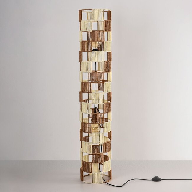 Stehleuchte Ines mit geflochtenem Seil - Beige und Braun