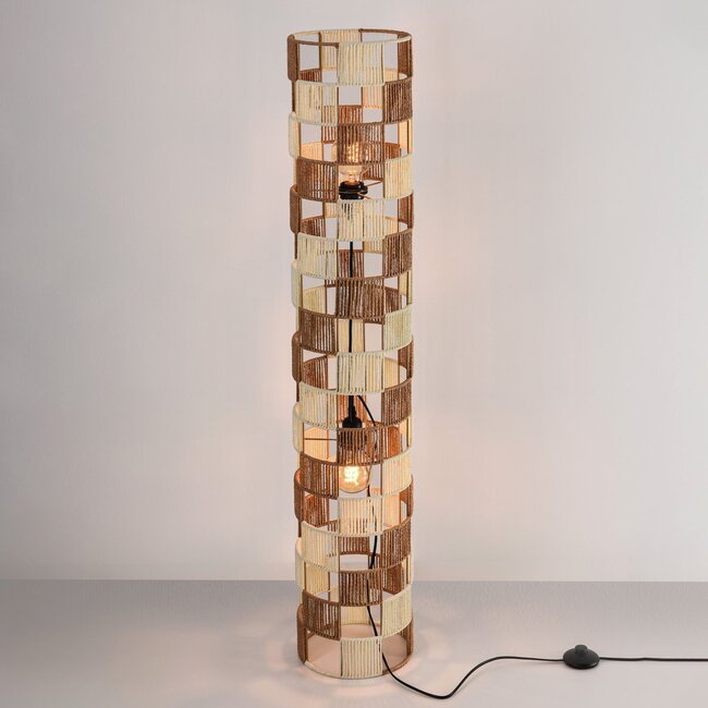 Stehleuchte Ines mit geflochtenem Seil - Beige und Braun