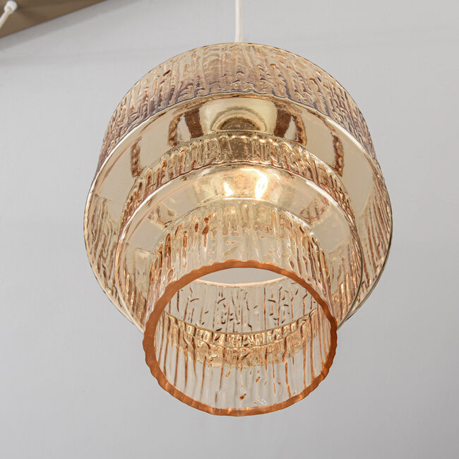 Hängeleuchte Odinda mit 3 gerippten amber Gläsern - Beige