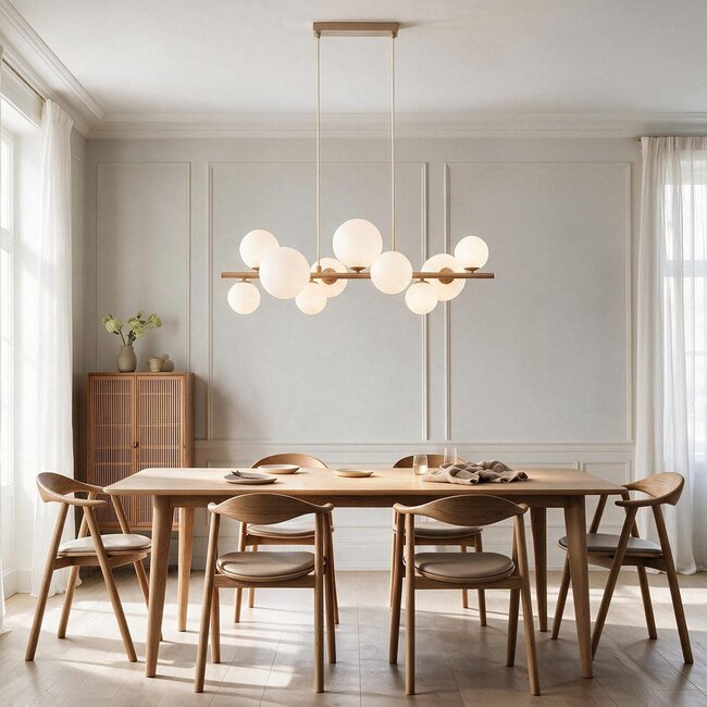 10-flammige Pendelleuchte Deka - Beige mit milchweißem Glas