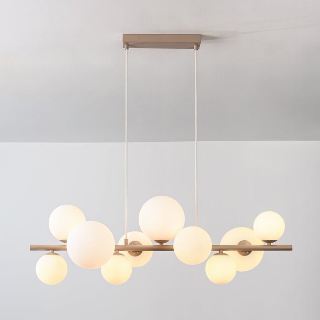 10-flammige Pendelleuchte Deka - Beige mit milchweißem Glas