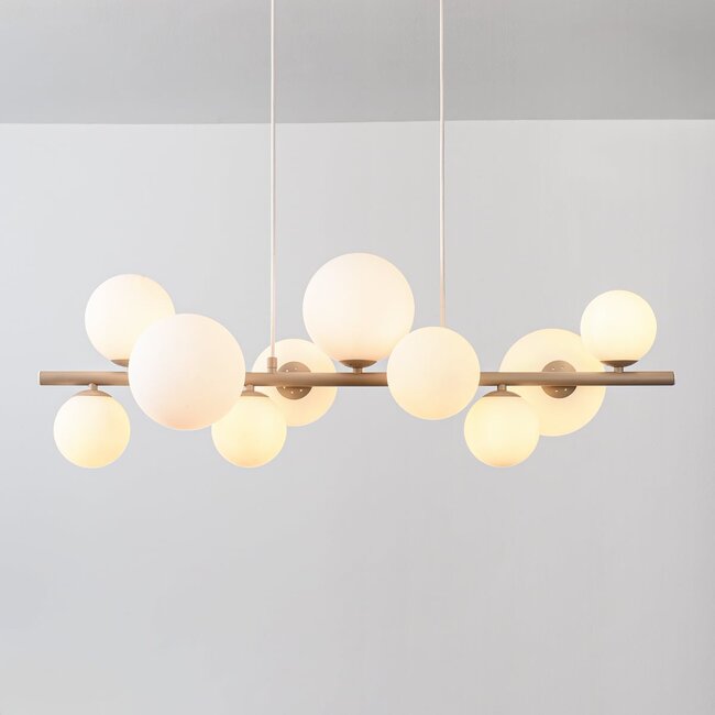 10-flammige Pendelleuchte Deka - Beige mit milchweißem Glas