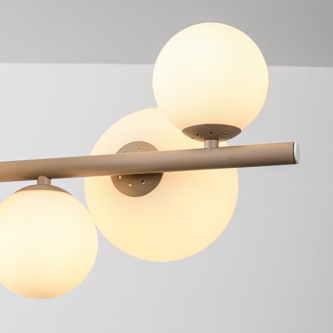 10-flammige Pendelleuchte Deka - Beige mit milchweißem Glas