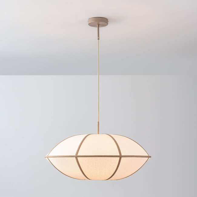 Pendelleuchte Ovala Ø60 cm - beiger Leinenschirm mit braunen Akzenten