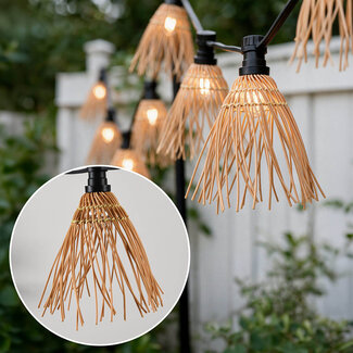 Illu-Lichterketten-Set inklusive Lampenschirmen in heller, natürlicher Rattanoptik, erhältlich mit verschiedenen LED-Lampen