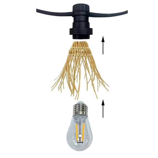 Illu-Lichterketten-Set inklusive Lampenschirmen in heller, natürlicher Rattanoptik, erhältlich mit verschiedenen LED-Lampen