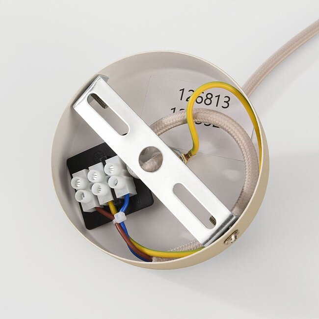 Hängeleuchte Yuki mit Travertin und milchweißem Glas - Beige