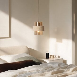 Pendelleuchte Yuki mit Travertin und amber Glas - Beige