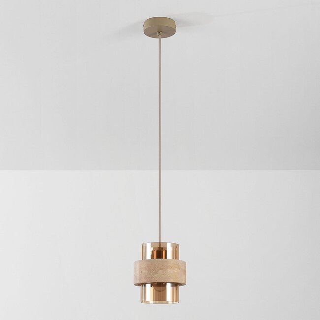 Pendelleuchte Yuki mit Travertin und amber Glas - Beige