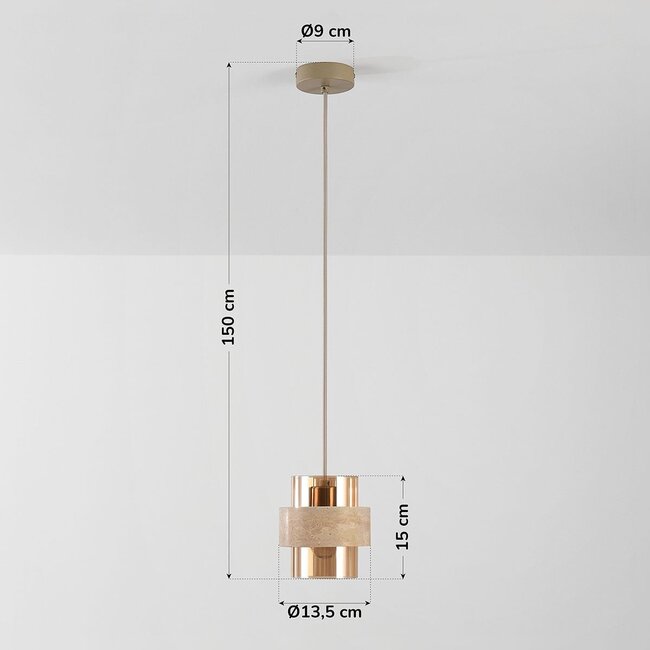 Pendelleuchte Yuki mit Travertin und amber Glas - Beige