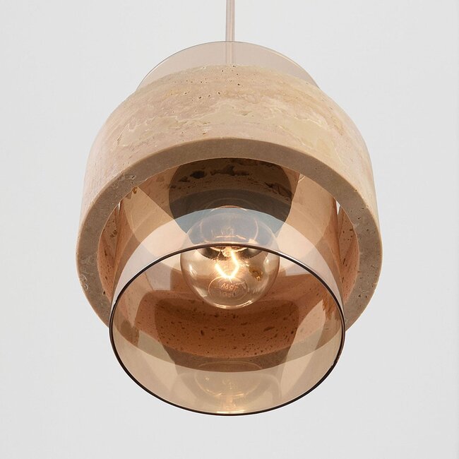 Pendelleuchte Yuki mit Travertin und amber Glas - Beige