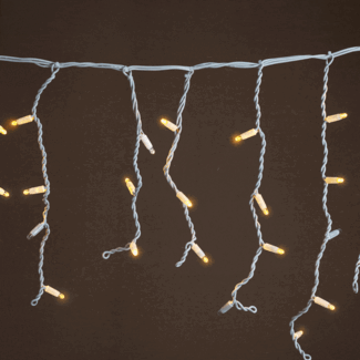 Eiszapfenbeleuchtung erweiterbar | ab 3 Meter | 114 LEDs | Warmweiß mit Funkeln | weißes Kabel | Gummi