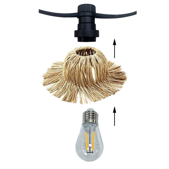 Illu-Lichterketten-Set inklusive Lampenschirmen aus handgewebter Jute in Naturfarbe, erhältlich mit verschiedenen LED-Lampen
